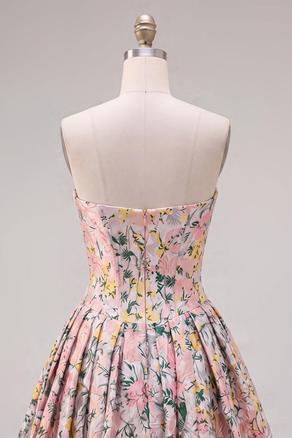 Grey Corset Jacquard A-Line Short Homecoming Dress with Bow