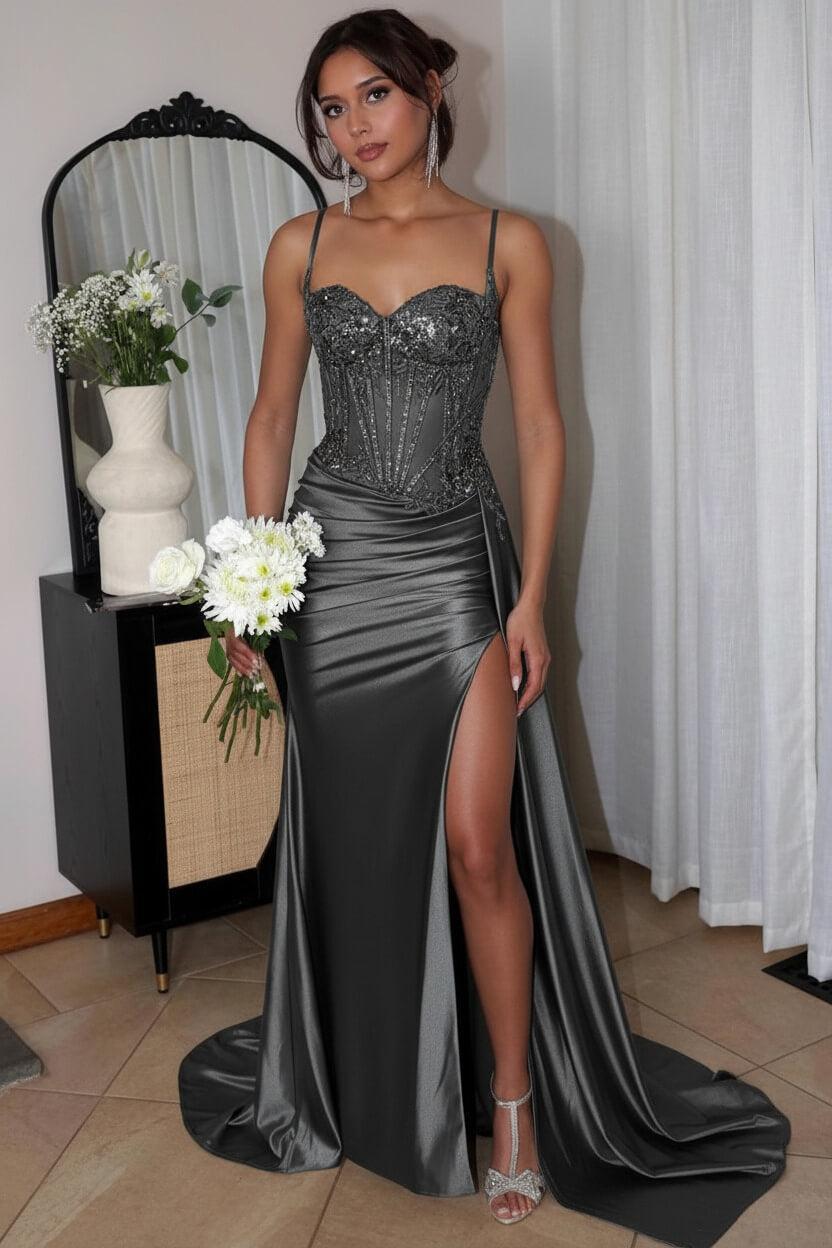 Blue Prom Dress Sheath/Column Spaghetti Straps Sleeveless Floor Length Long Evening Dress