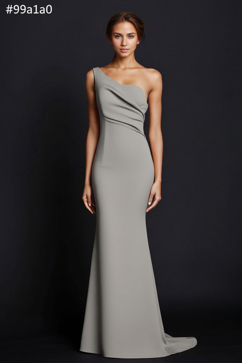 Dreamyannie One Shoulder Khaki Wedding Guest Dress Mermaid Long Formal Dress