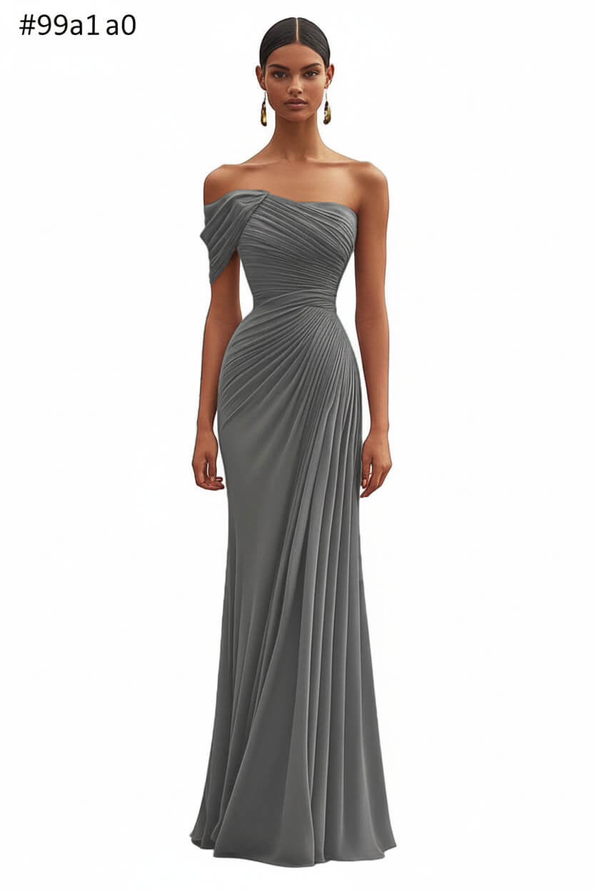 Dreamyannie One Shoulder Ruched Mermaid Dark Green Wedding Guest Dress Long Formal Dress