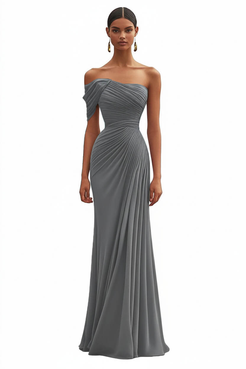 Dreamyannie One Shoulder Ruched Mermaid Dark Green Wedding Guest Dress Long Formal Dress
