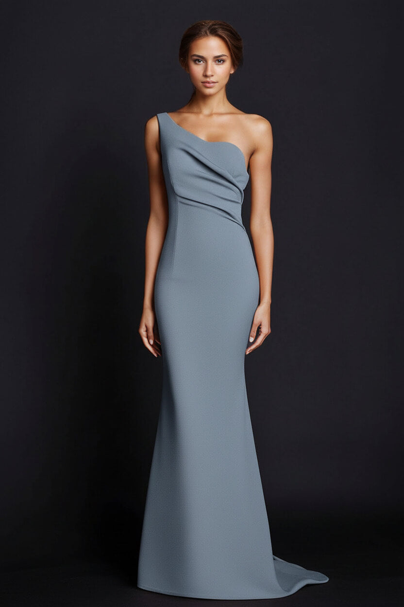 Dreamyannie One Shoulder Khaki Wedding Guest Dress Mermaid Long Formal Dress