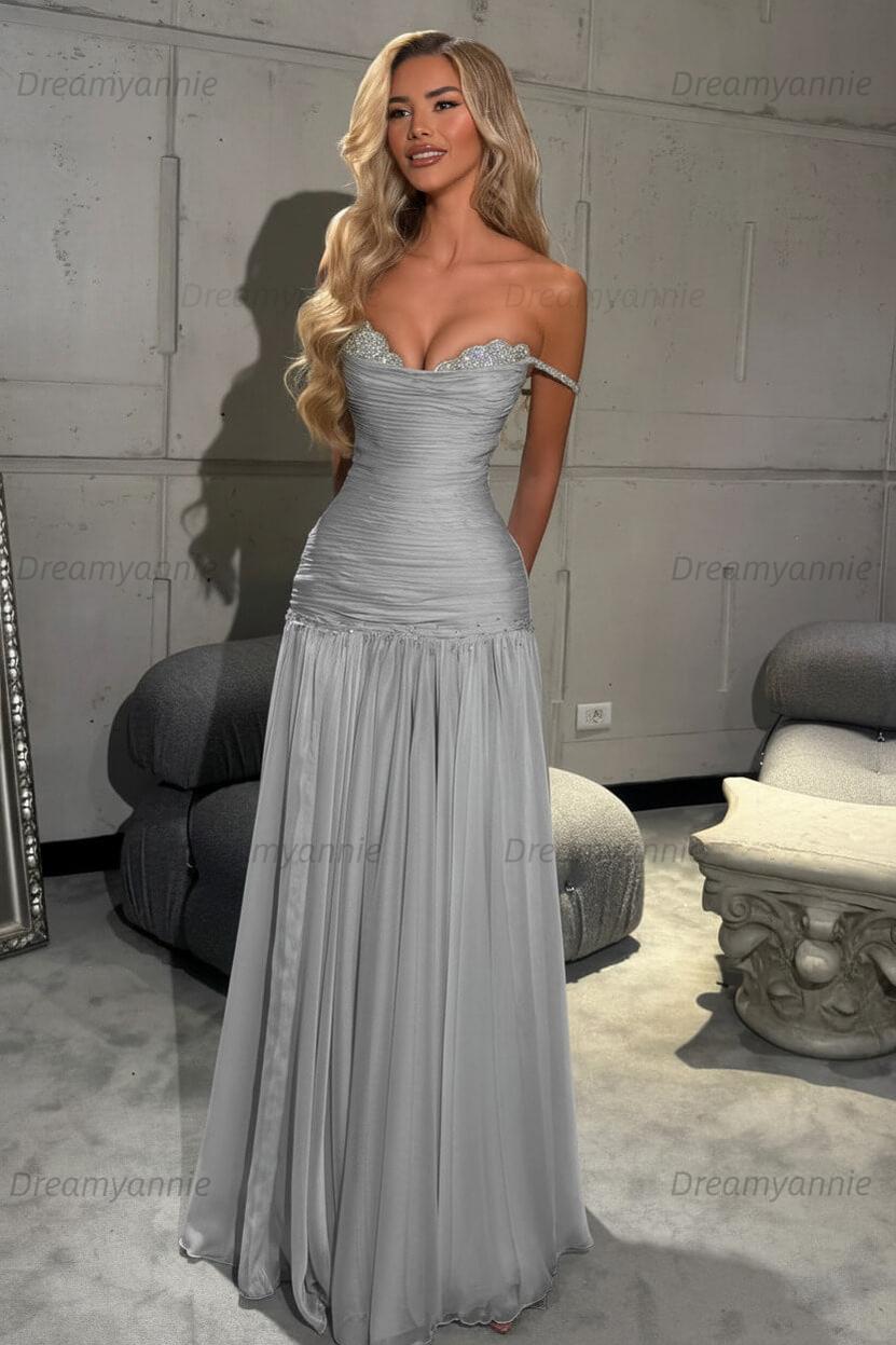 Dreamyannie Mint Green Off The Shoulder Prom Dress A Line Formal Evening Gown