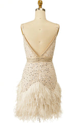 White Spaghetti Straps Sequined Short Homecoming Dress with Feathers