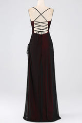 Black Red Sheath/Column Spaghetti Straps Bridesmaid Dress