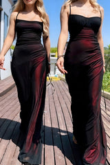 Black Red Sheath/Column Spaghetti Straps Bridesmaid Dress