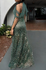 Dark Green Mermaid Evening Dress Sequin Beaded Party Dress