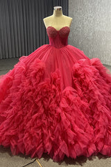 Red Quinceanera Dress Sweet 15 Beaded Strapless Ball Gown Sweet 16 Dress