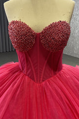 Red Quinceanera Dress Sweet 15 Beaded Strapless Ball Gown Sweet 16 Dress