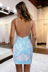 Glitter Blue Sequins Tight Short Homecoming Dress