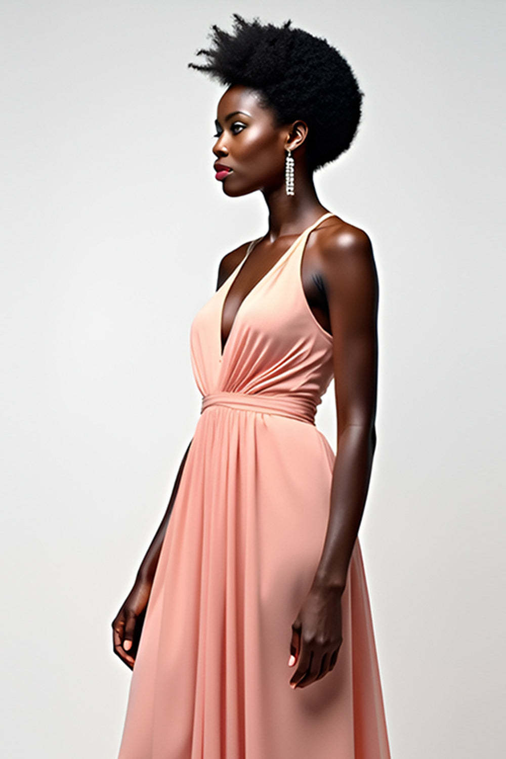 Halter Blush Pink Wedding Guest Dress A Line Ruched Long Formal Dress