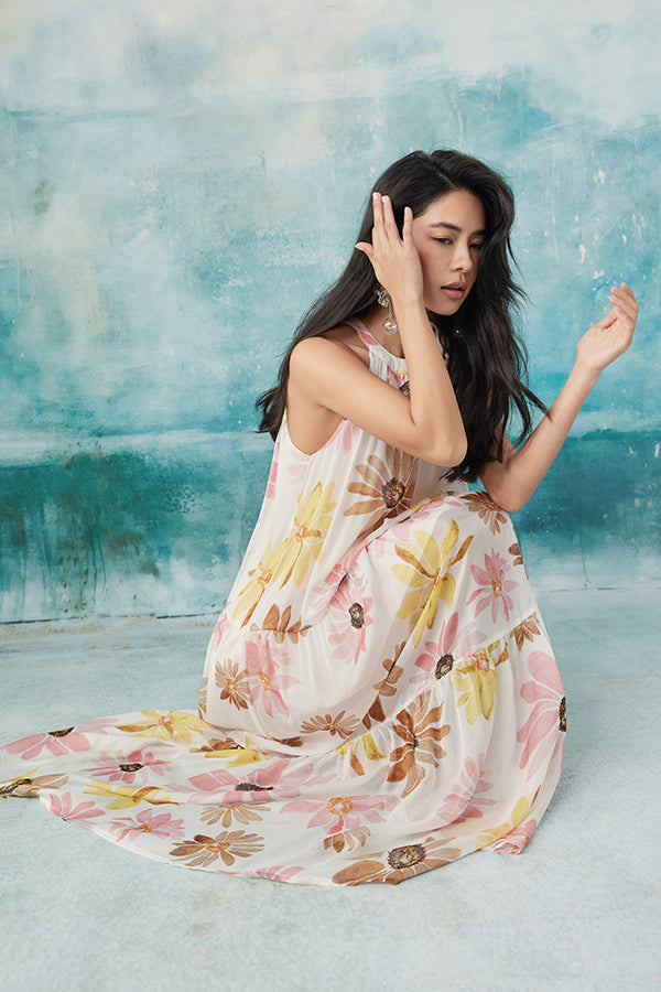 Halter Floral Sleeveless Boho Maxi Summer Holiday Dress