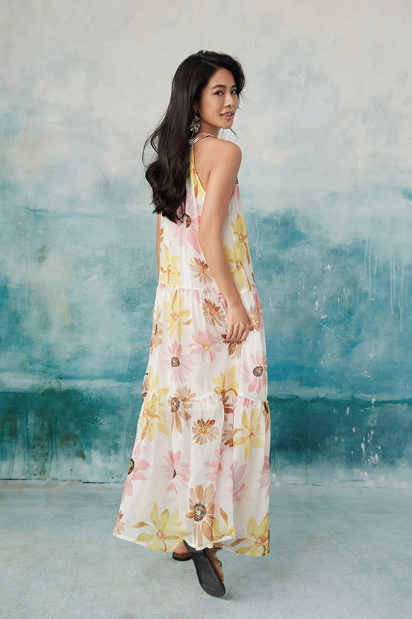 Halter Floral Sleeveless Boho Maxi Summer Holiday Dress