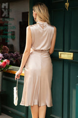 High Neck Champagne Homecoming Dress Tight Prom Dress