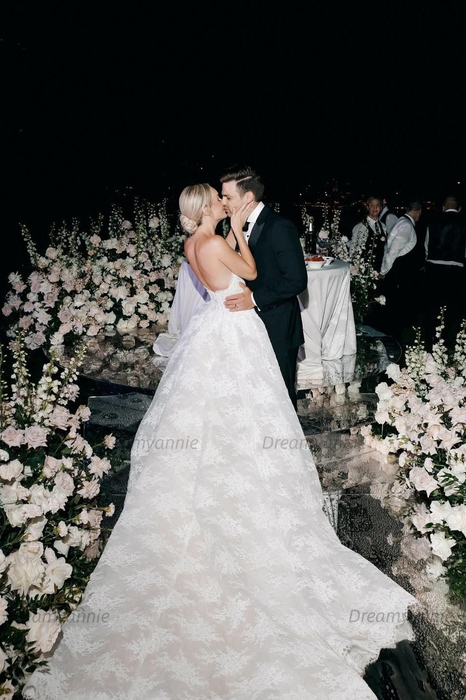 High Neck Long Sleeves Wedding Dress A Line Lace Bridal Gown