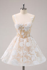 Homecoming Dress Corset A-Line Floral Short Prom Dress