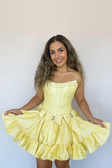 Homecoming Dress Corset Sweetheart A Line Short Prom Dress With Bow