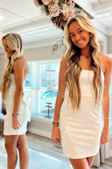 Homecoming Dress Sequin Tight Prom Dress with Bowknot