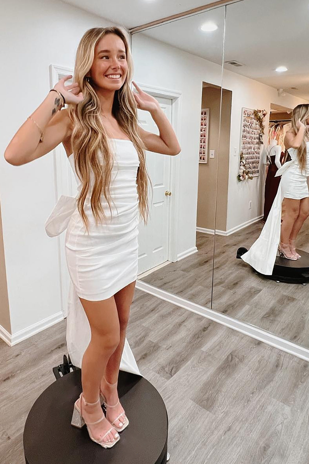 Homecoming Dress Strapless Tight Short Cocktail Dresses with Bowknot