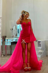 Hot Pink Homecoming Dress Spaghetti Straps High Low Prom Dress