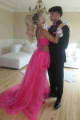 Hot Pink Homecoming Dress Spaghetti Straps High Low Prom Dress