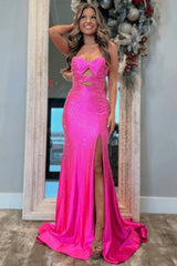 Yellow Prom Dress Hollow Out Sweetheart Evening Dress with Slit