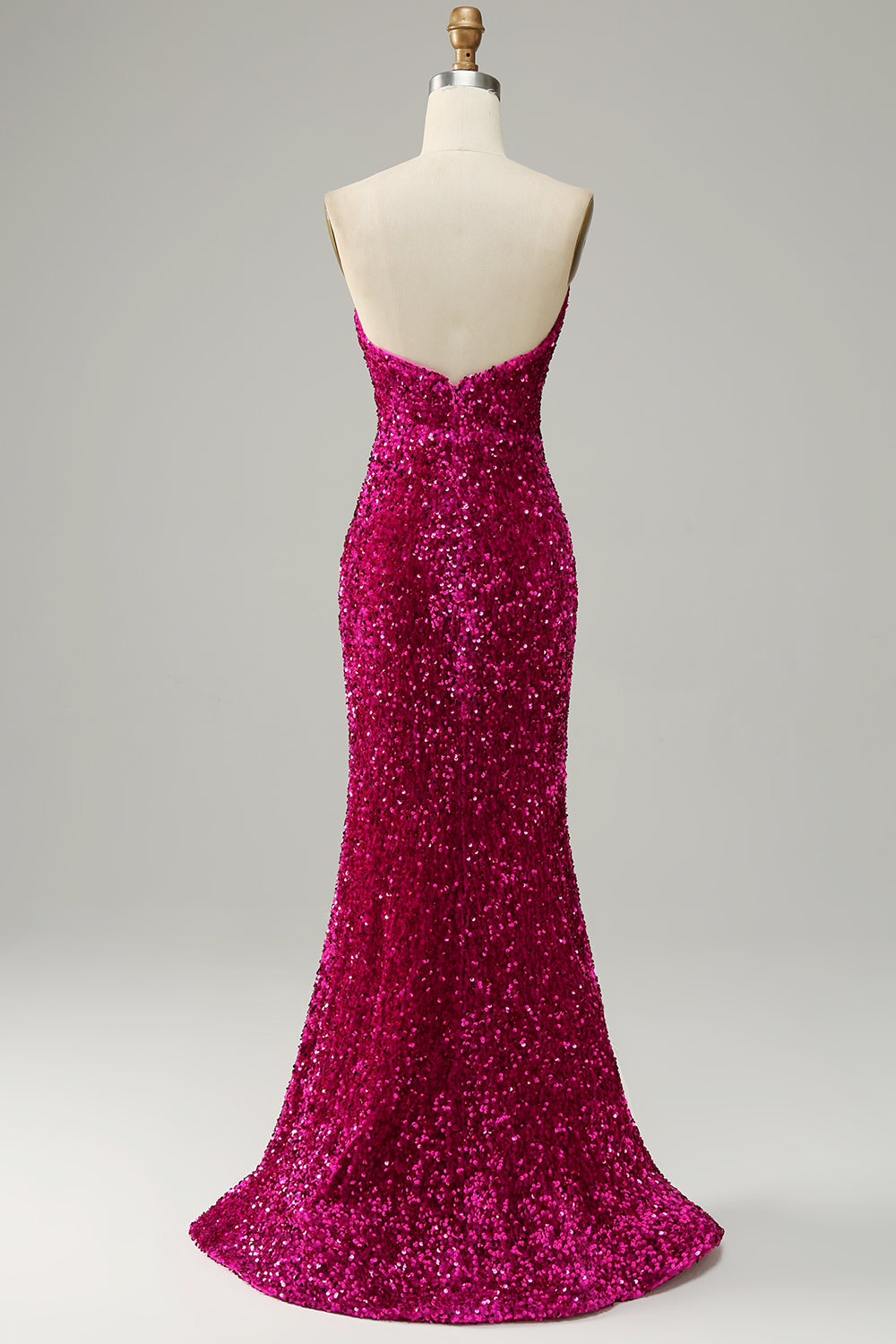 Hot Pink Prom Dress Strapless Sequin Evening Dress with Slit