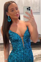 Hot Pink Prom Dress Strapless Sequin Evening Dress with Slit