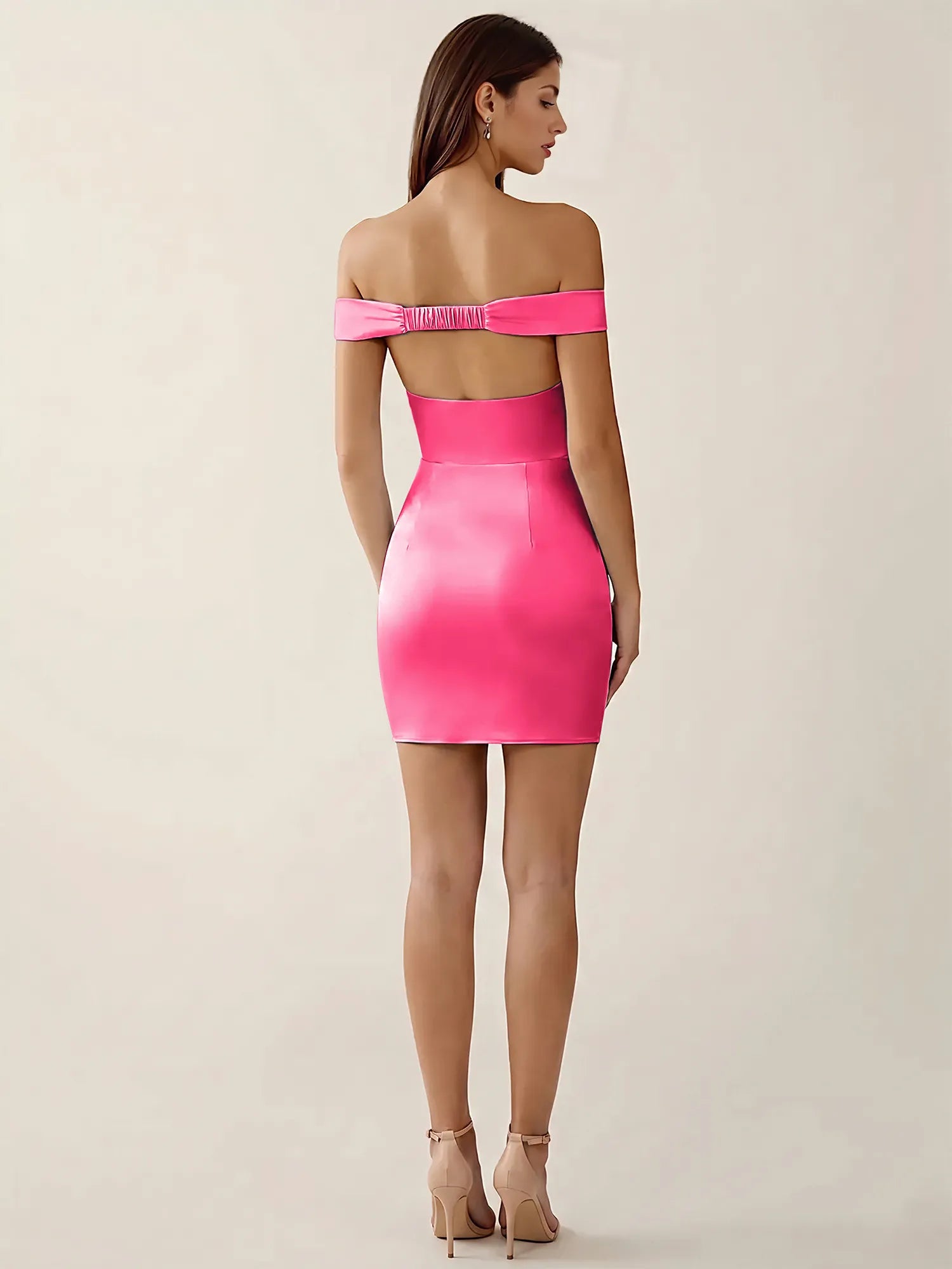 Off-The-Shoulder Ruched Satin Mini Homecoming Dress