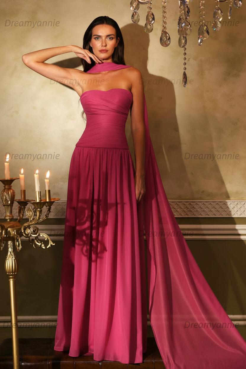 Orange A Line Prom Dress Sleeveless Strapless Formal Dress