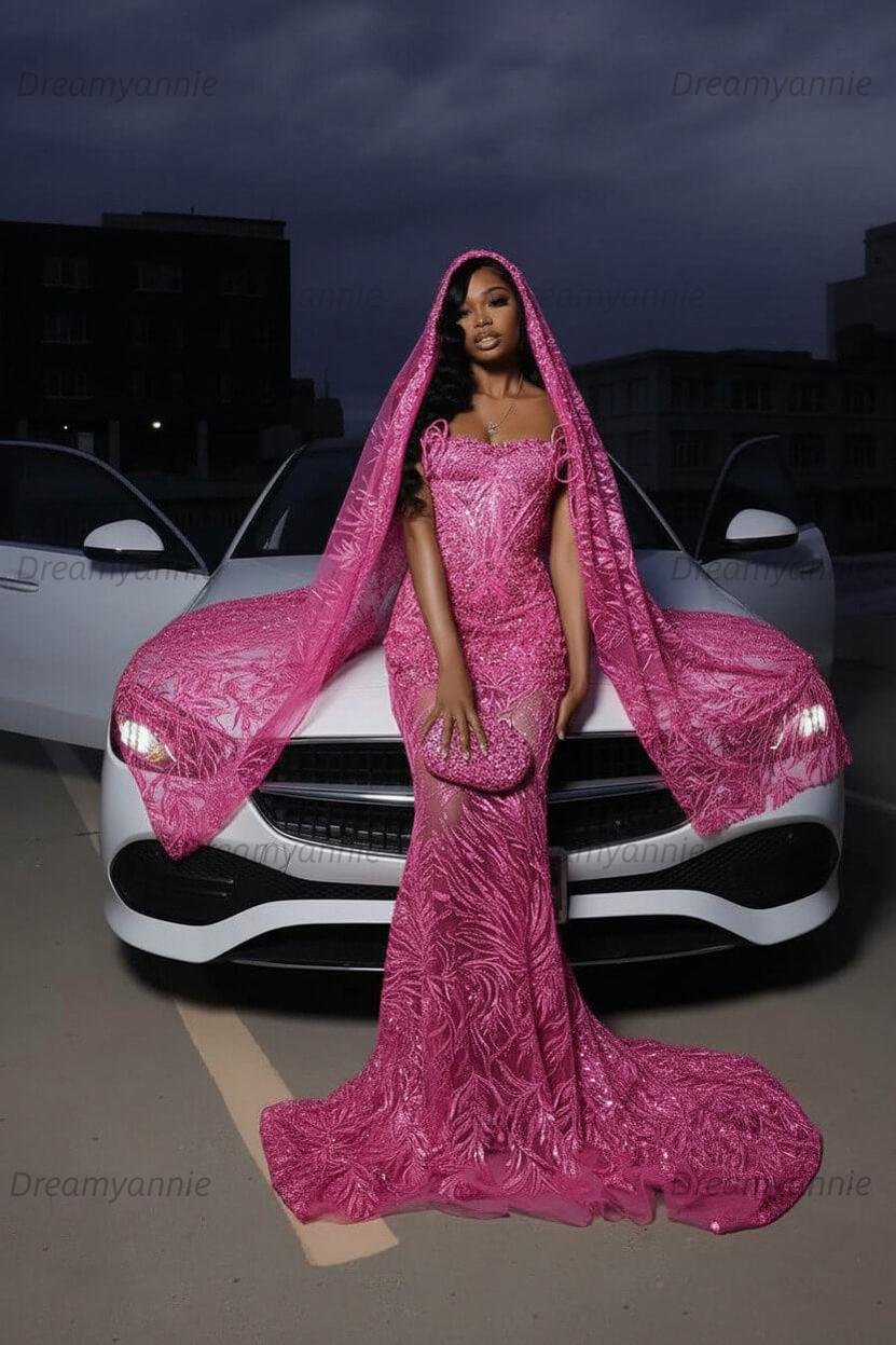 Strapless Silver Prom Dress Sequined Tulle Mermaid Formal Evening Dress