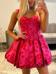 A-Line Sweetheart Straps Boned Satin Floral Homecoming Dress