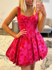 A-Line Sweetheart Straps Boned Satin Floral Homecoming Dress