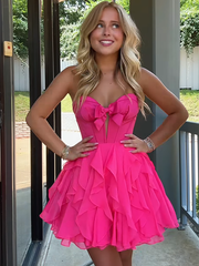 A Line Strapless Cut Front Homecoming Dress with Bow
