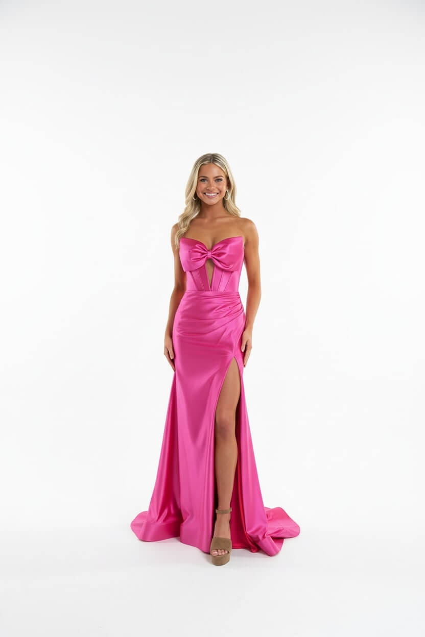 Dreamyannie Corset Red Prom Dress Satin Sweetheart Formal Dress With Slit