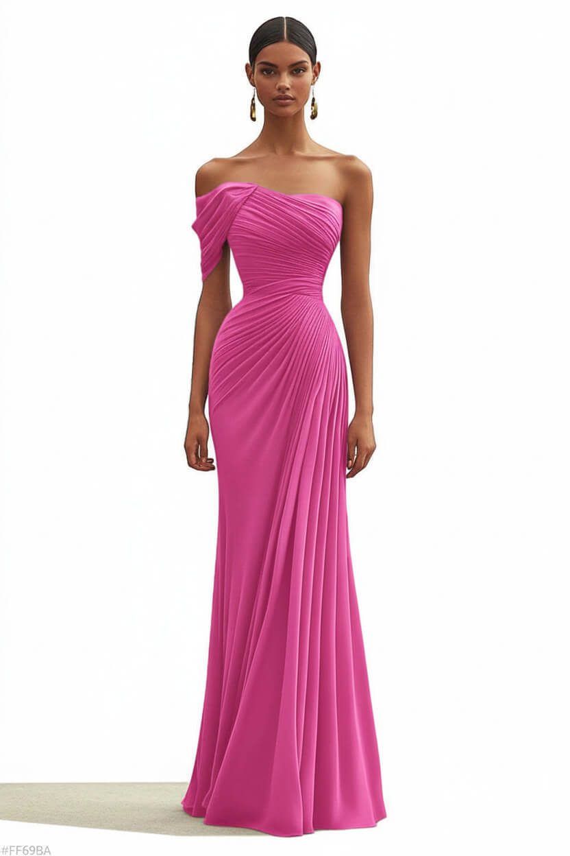 Dreamyannie One Shoulder Ruched Mermaid Dark Green Wedding Guest Dress Long Formal Dress