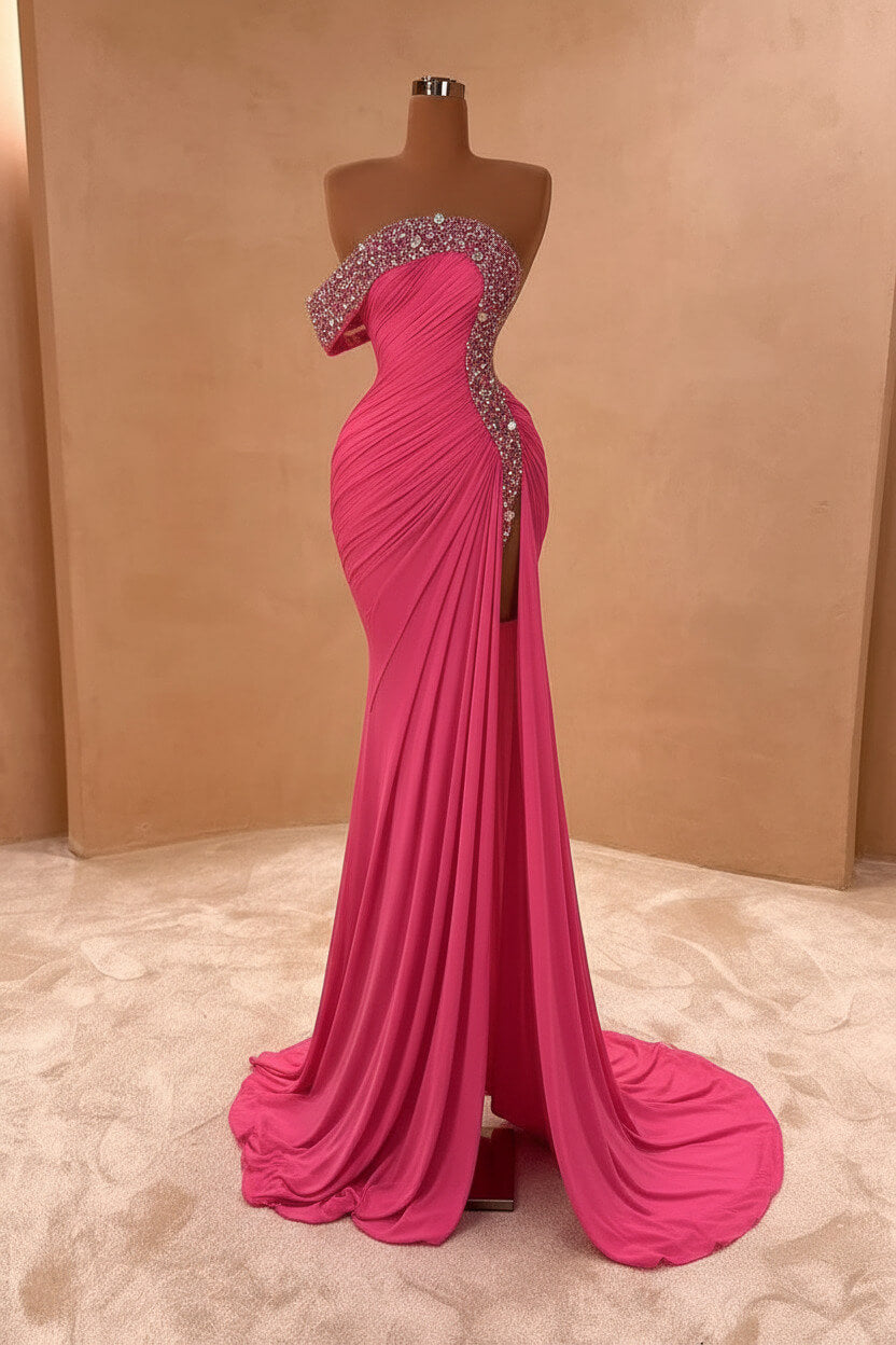 Blue Mermaid Prom Dress One Shoulder Beaded Formal Dress