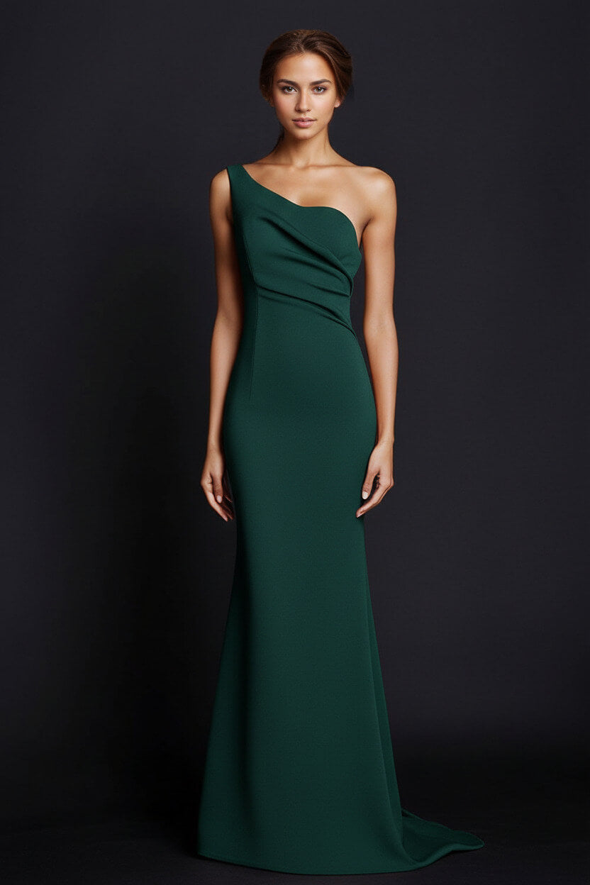 Dreamyannie One Shoulder Khaki Wedding Guest Dress Mermaid Long Formal Dress
