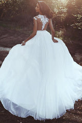 Illusion Neck Sleeveless Lace/Tulle Wedding Dress With Split Front