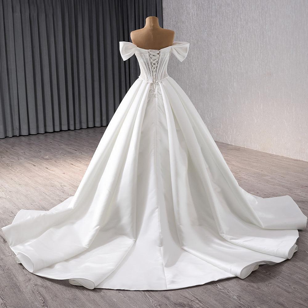 Ivory Off the Shoulder Wedding Dress Corset Satin Lace Ball Gown Bridal Dress