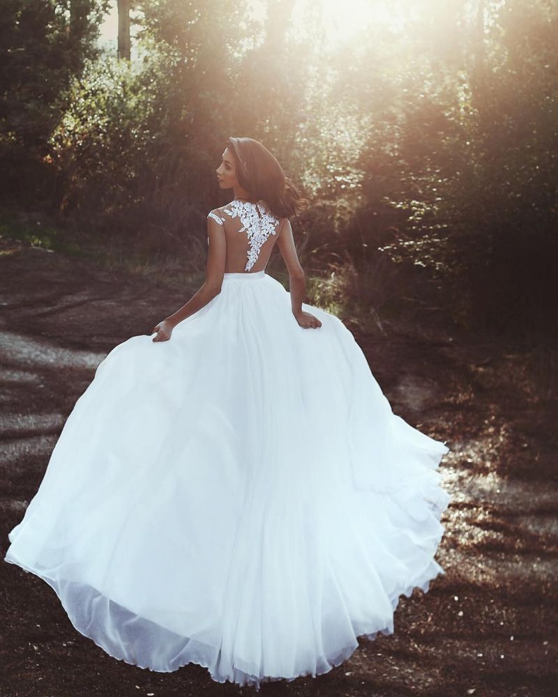 Ivory Organza Wedding Dress Appliques A Line Bridal Dress