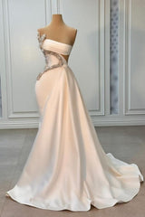 Ivory Strapless Beading Satin Sleeveless Formal Dress