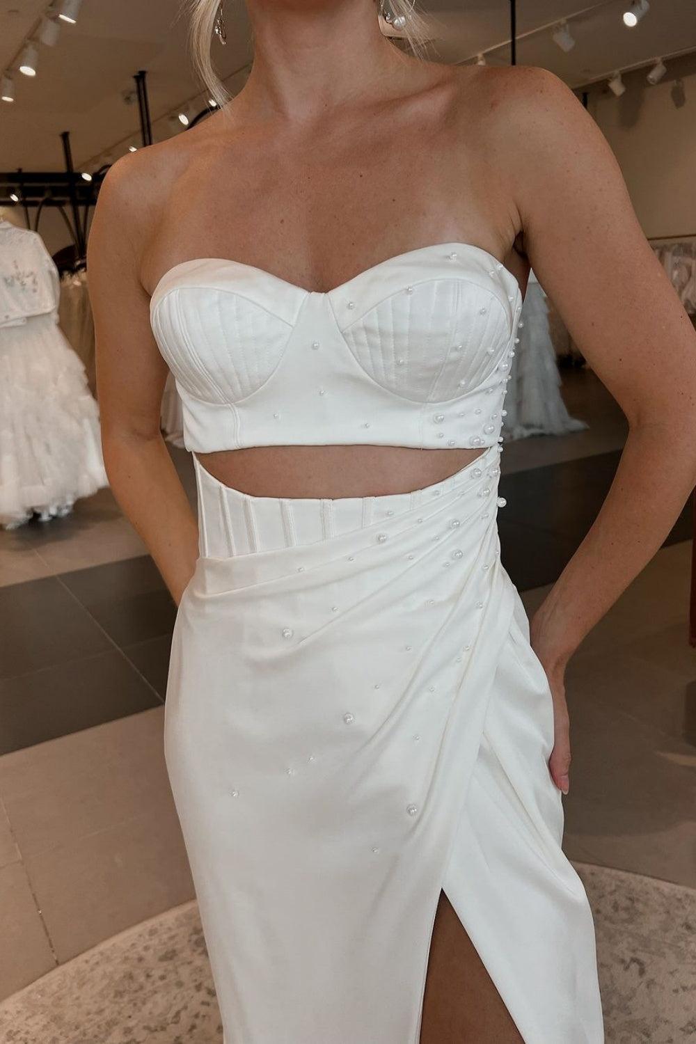 Dreamyannie Women Ivory Sweetheart Wedding Dress Sheath/Column Cut Out