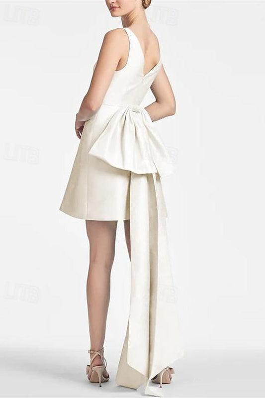 Ivory V Neck A Line Short Wedding Dress with Bow