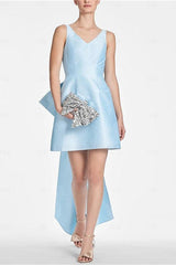 Ivory V Neck A Line Short Wedding Dress with Bow