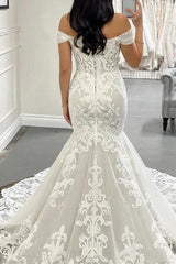 Ivory Wedding Dress Mermaid Off the Shoulder Bridal Dress with Appliques