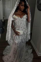 Ivory Off the Shoulder Prom Dress Mermaid Formal Dress with Beadings and Rhinestones