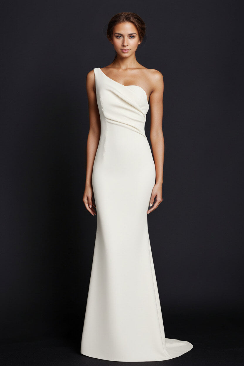 Dreamyannie One Shoulder Khaki Wedding Guest Dress Mermaid Long Formal Dress