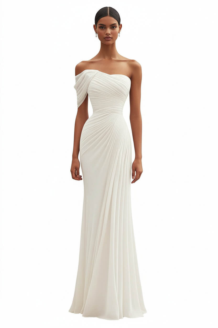 Dreamyannie One Shoulder Ruched Mermaid Dark Green Wedding Guest Dress Long Formal Dress