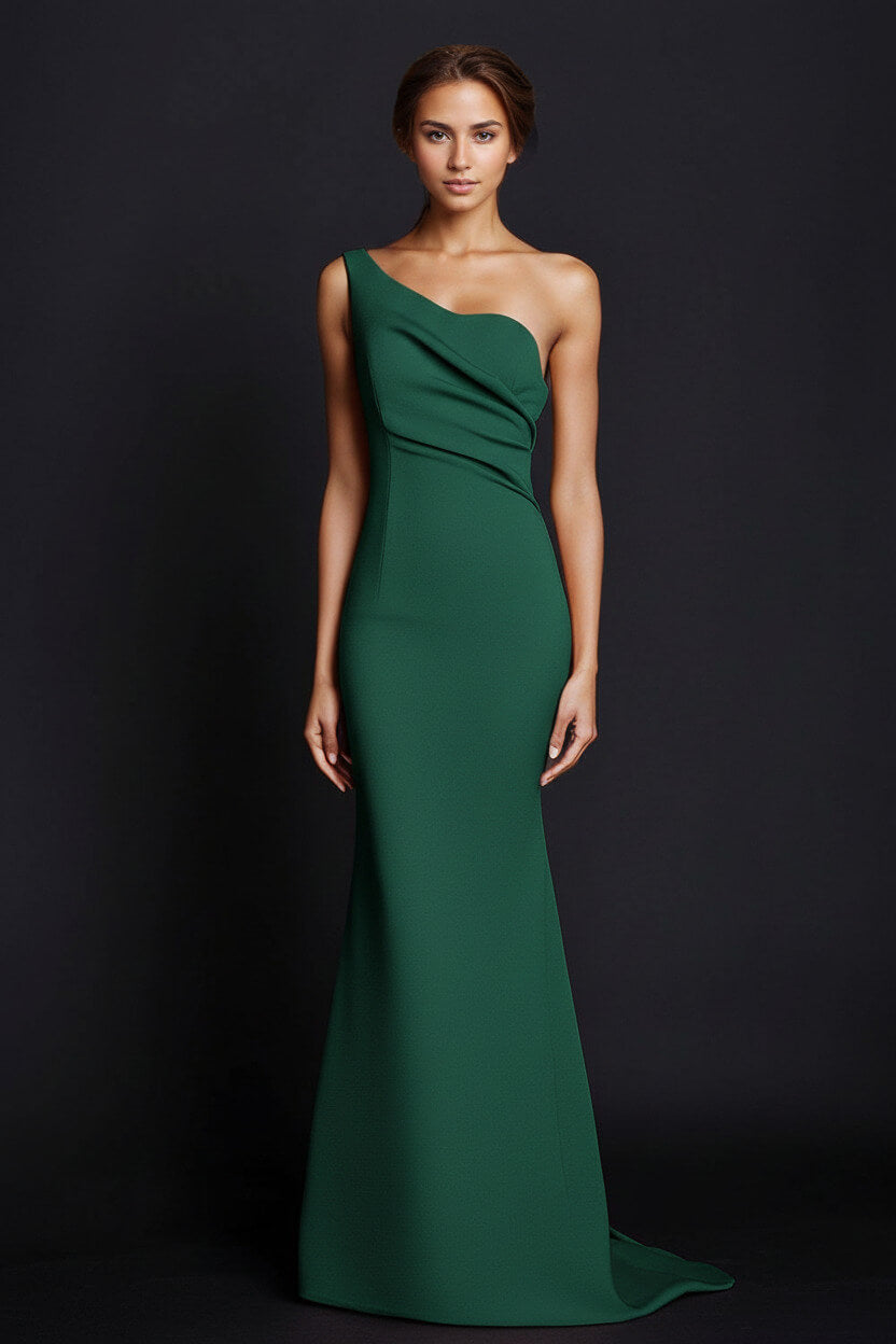 Dreamyannie One Shoulder Khaki Wedding Guest Dress Mermaid Long Formal Dress